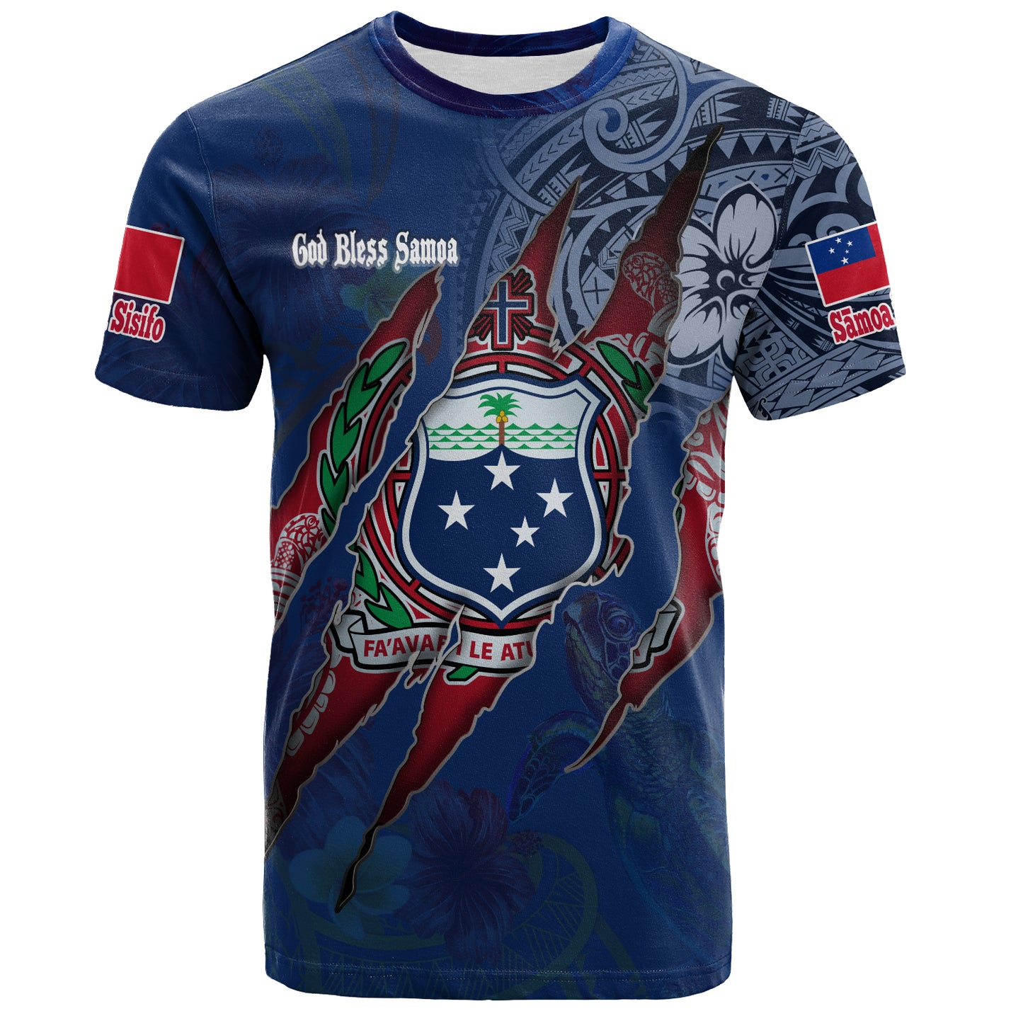 Samoa T-Shirt Custom Samoan Blood Inside Me Polynesian Sleeve Tattoo Tropical Blue