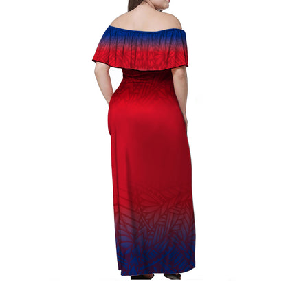 Samoa Combo Dress And Shirt Flag Color With Traditional Patterns