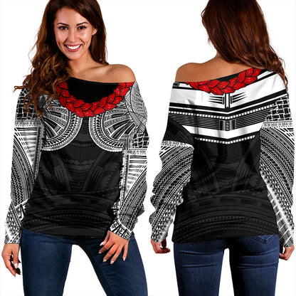 Samoa Off Shoulder Sweatshirt Ula Fala Tatau Design