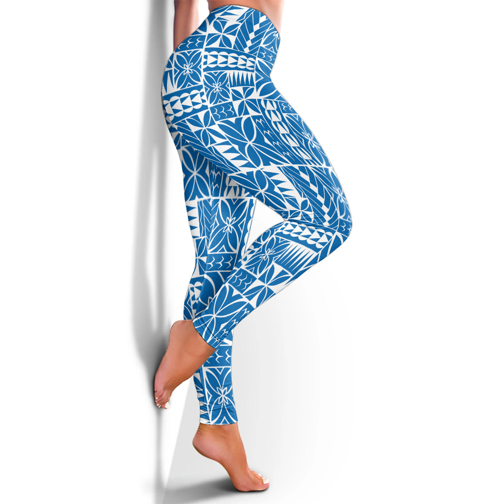 Samoa Legging Siapo Design Tribal Pattern Blue