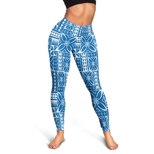Samoa Legging Siapo Design Tribal Pattern Blue