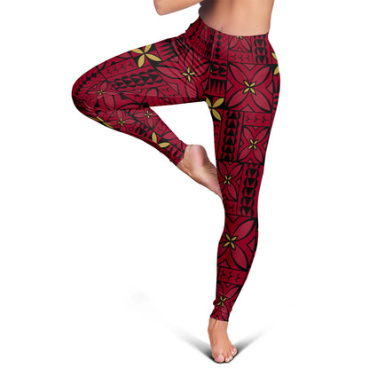 Samoa Legging Siapo Design Tribal Pattern Red