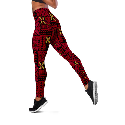 Samoa Legging Siapo Design Tribal Pattern Red