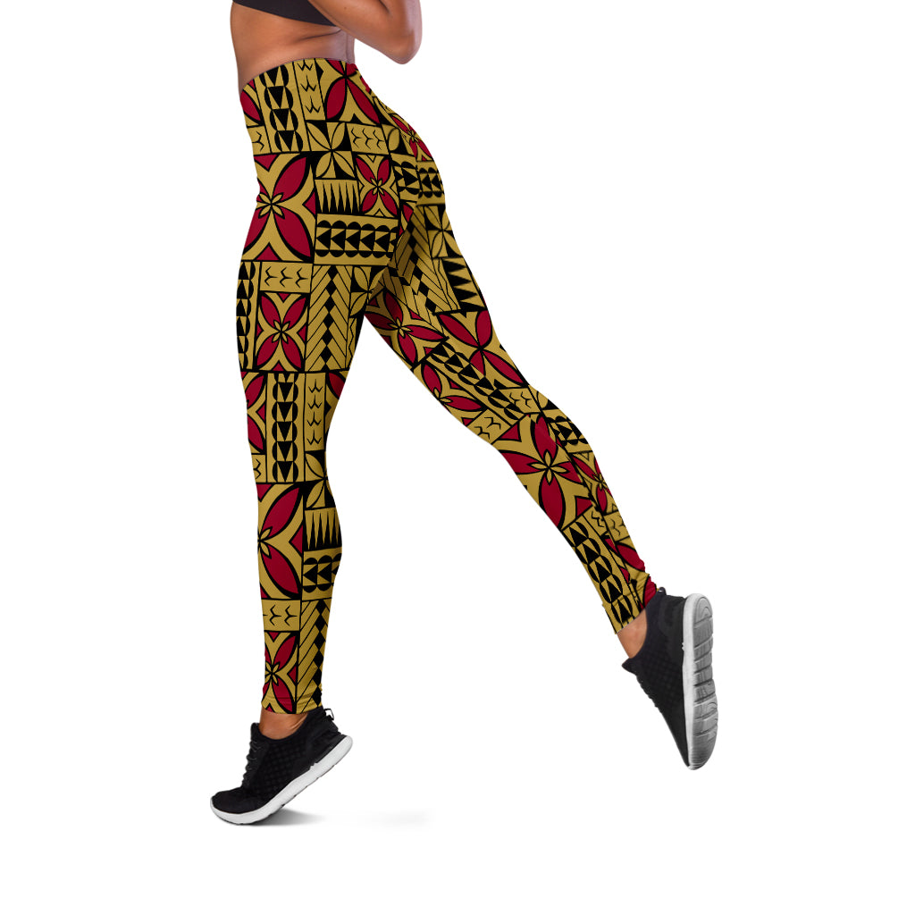 Samoa Legging Siapo Design Tribal Pattern Yellow