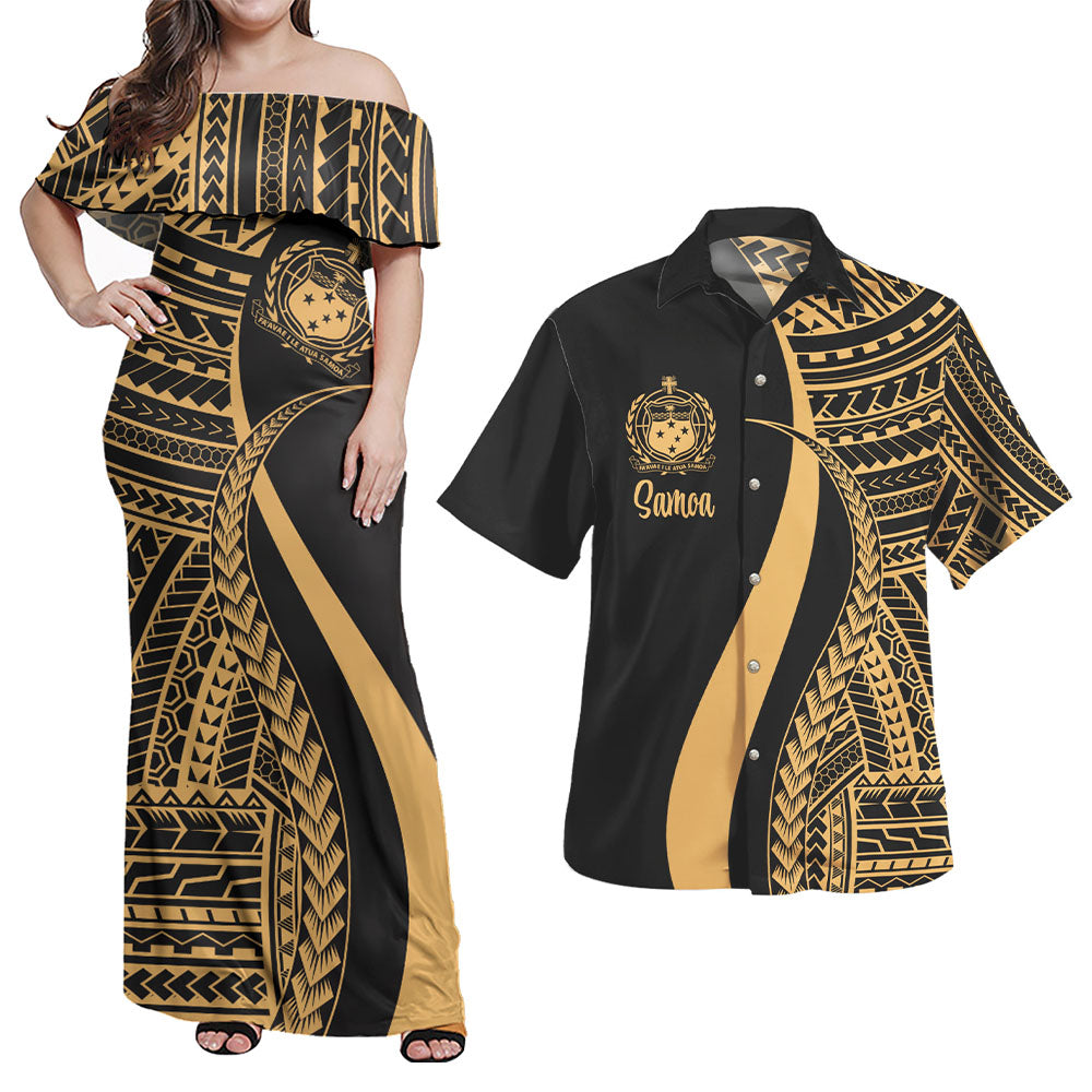 Samoa Combo Dress And Shirt - Polynesian Tentacle Tribal Pattern Gold