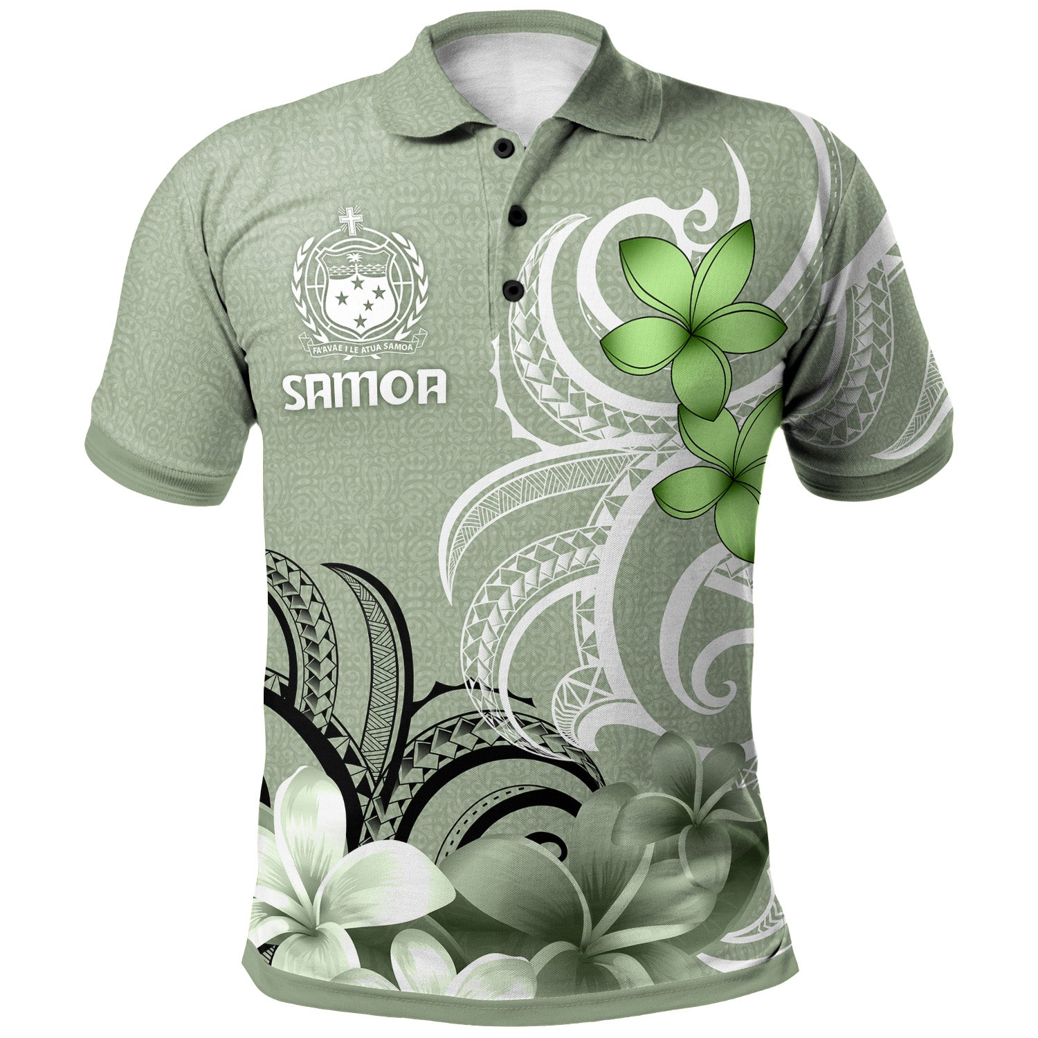Samoa Polo Shirt Custom Personalised Floral Spirit Sage Green