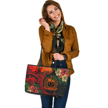 Samoa Leather Tote Bag Polynesian Turtle Tropical