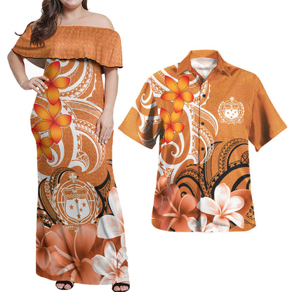 Samoa Polynesian Pattern Combo Dress And Shirt - Floral Spirit Orange