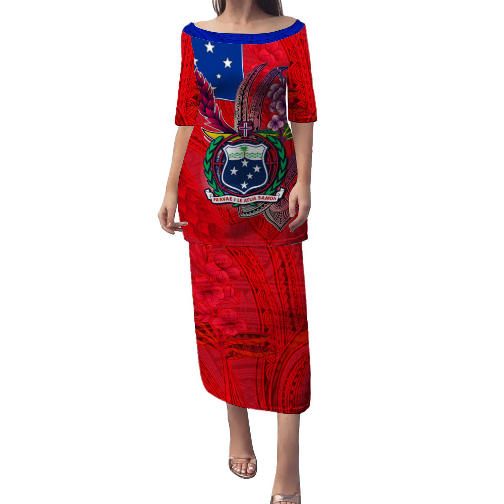 Samoa Puletasi - Samoa Flag With Seal Teuilia Flowers Tradition Patterns