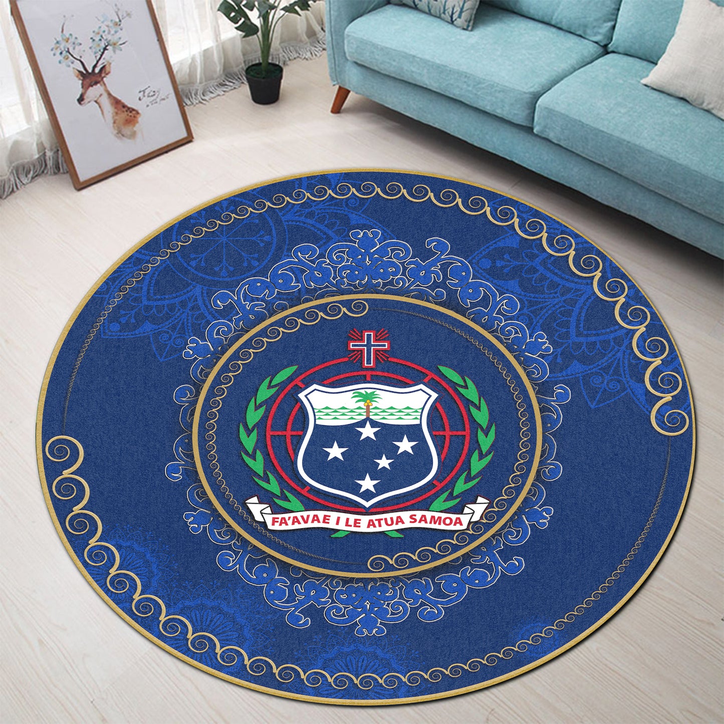 Samoa Round Rugs Coat Of Arms Mandala