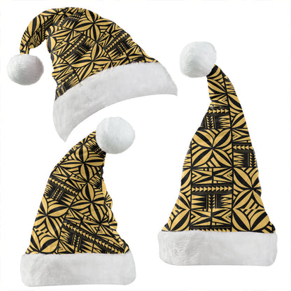 Samoa Christmas Hat Design Stretch Print Fabric Gold