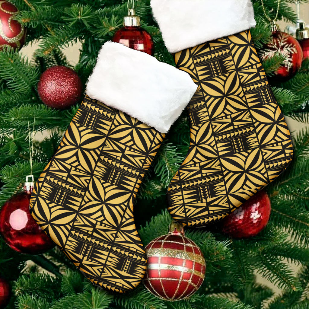 Samoa Christmas Stocking Design Stretch Print Fabric Gold