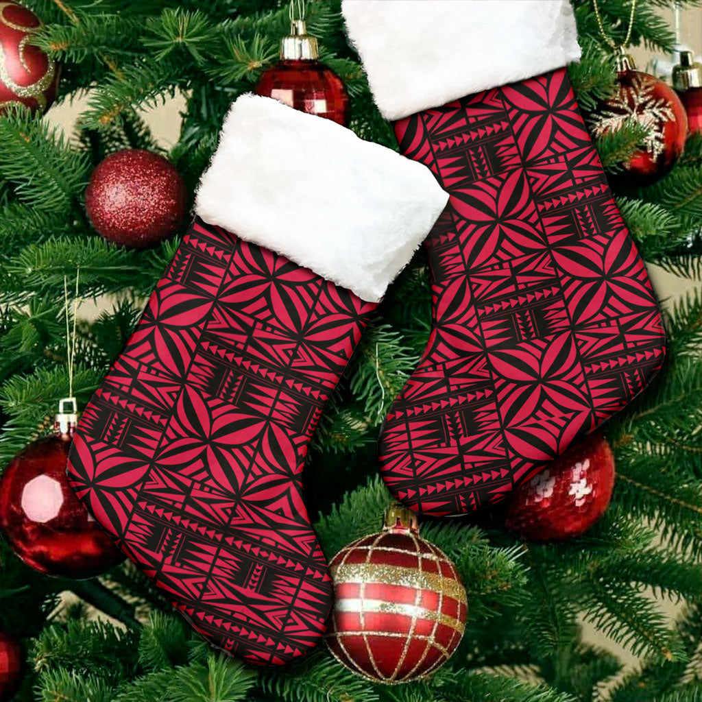 Samoa Christmas Stocking Design Stretch Print Fabric Red
