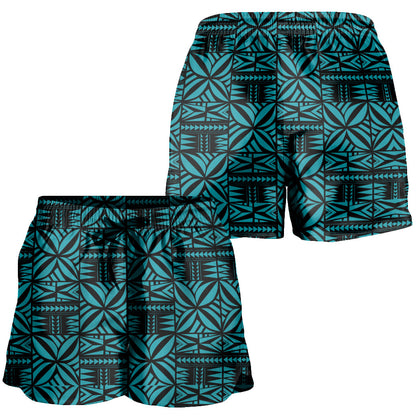 Samoa Women Shorts Design Stretch Print Fabric Turquoise