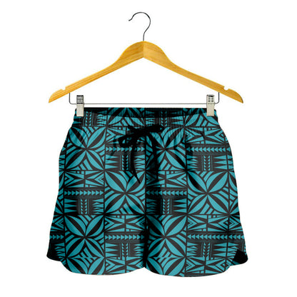 Samoa Women Shorts Design Stretch Print Fabric Turquoise