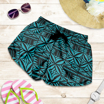 Samoa Women Shorts Design Stretch Print Fabric Turquoise