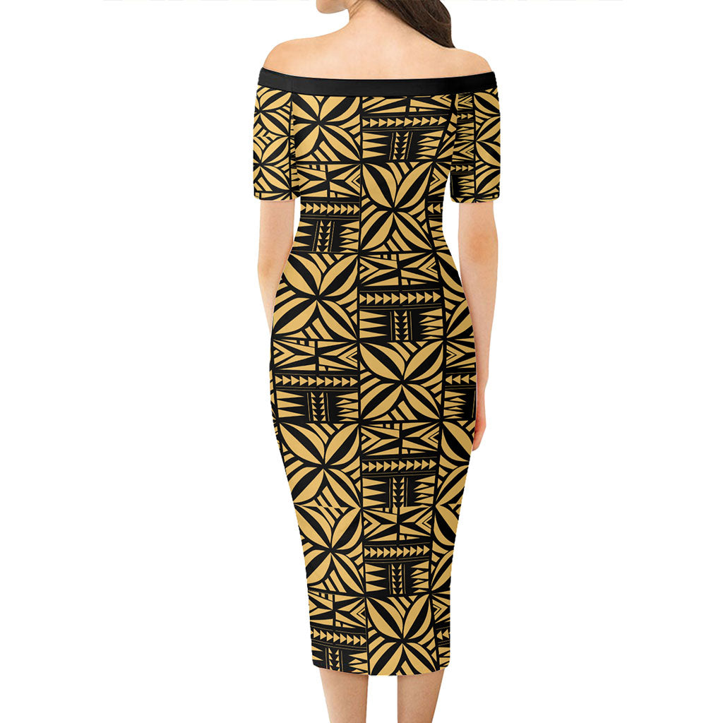 Samoa Short Sleeve Off The Shoulder Lady Dress Samoan Design Stretch Print Fabric