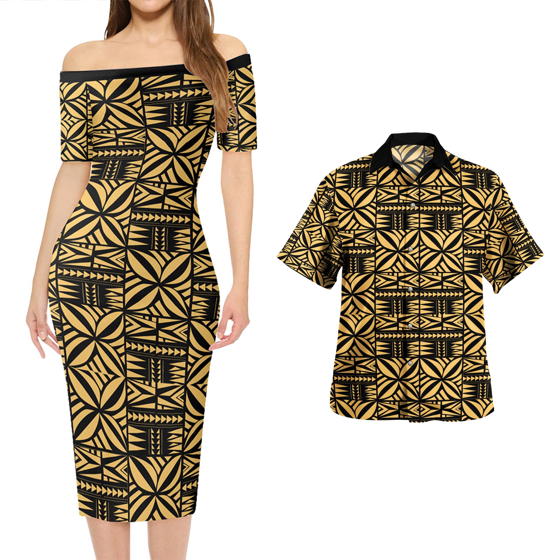 Samoa Combo Short Sleeve Dress And Shirt Design Stretch Print Fabric