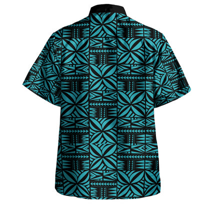 Samoa Combo Short Sleeve Dress And Shirt Design Stretch Print Fabric Turquoise