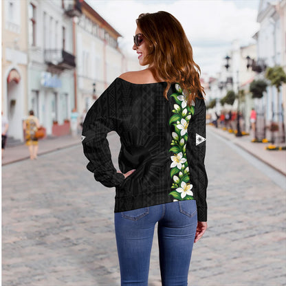Philippines Filipinos Off Shoulder Sweatshirt Sampaguita Flower Tribal Polynesian Sun Island Style