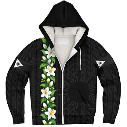 Philippines Filipinos Sherpa Hoodie Sampaguita Flower Tribal Polynesian Sun Island Style
