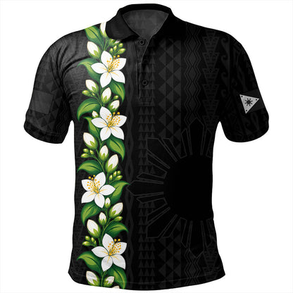 Philippines Filipinos Polo Shirt Sampaguita Flower Tribal Polynesian Sun Island Style