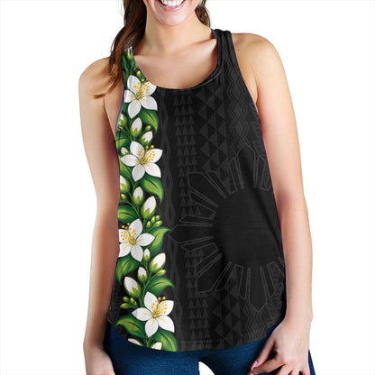 Philippines Filipinos Women Tank Sampaguita Flower Tribal Polynesian Sun Island Style