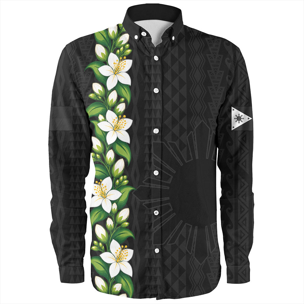 Philippines Filipinos Long Sleeve Shirt Sampaguita Flower Tribal Polynesian Sun Island Style