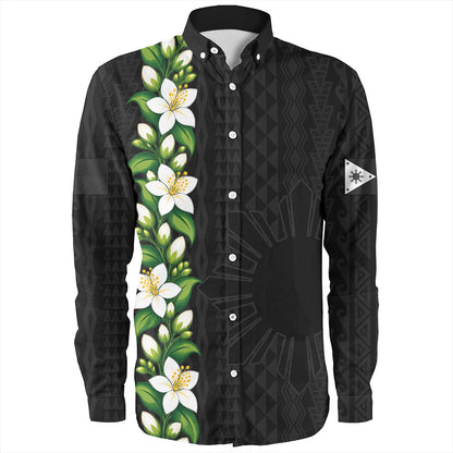 Philippines Filipinos Long Sleeve Shirt Sampaguita Flower Tribal Polynesian Sun Island Style