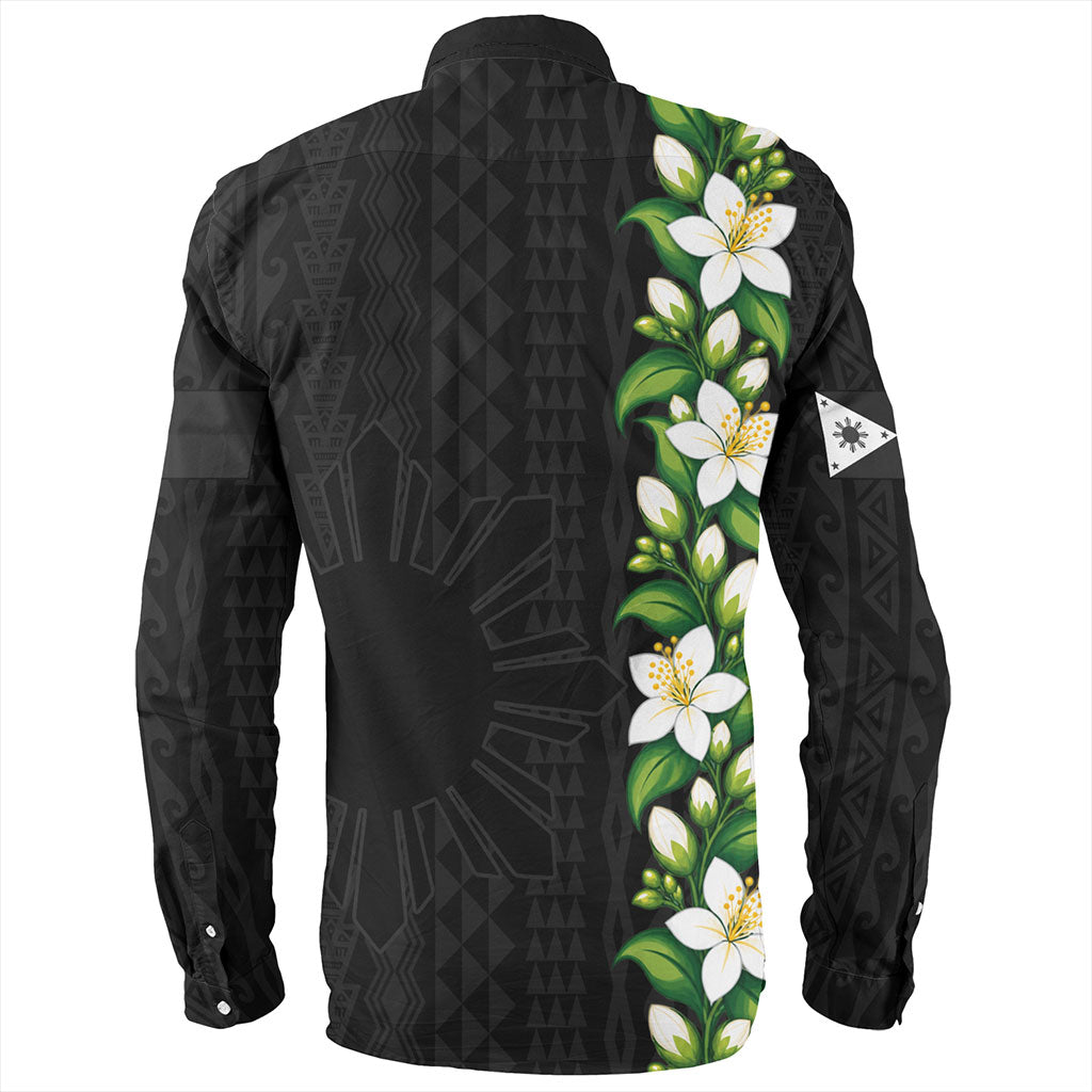 Philippines Filipinos Long Sleeve Shirt Sampaguita Flower Tribal Polynesian Sun Island Style