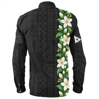 Philippines Filipinos Long Sleeve Shirt Sampaguita Flower Tribal Polynesian Sun Island Style