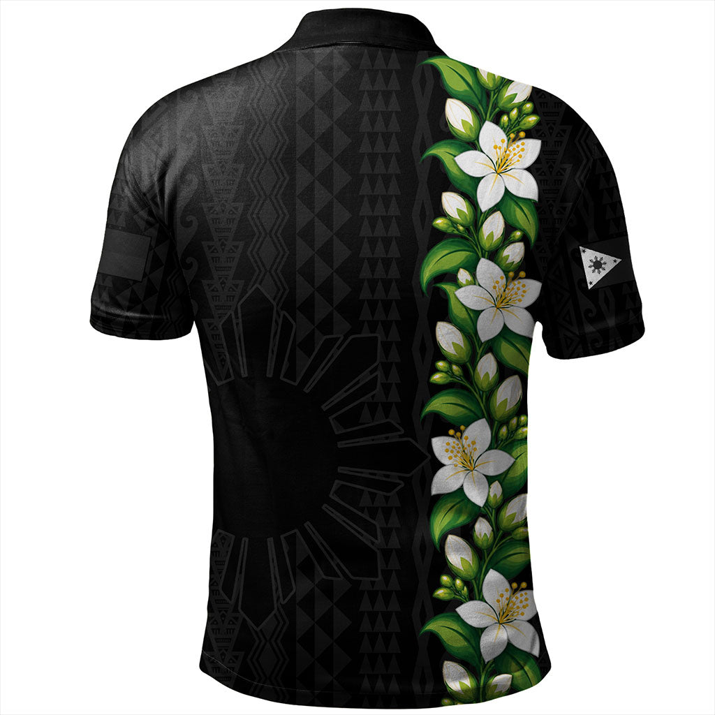 Philippines Filipinos Polo Shirt Sampaguita Flower Tribal Polynesian Sun Island Style