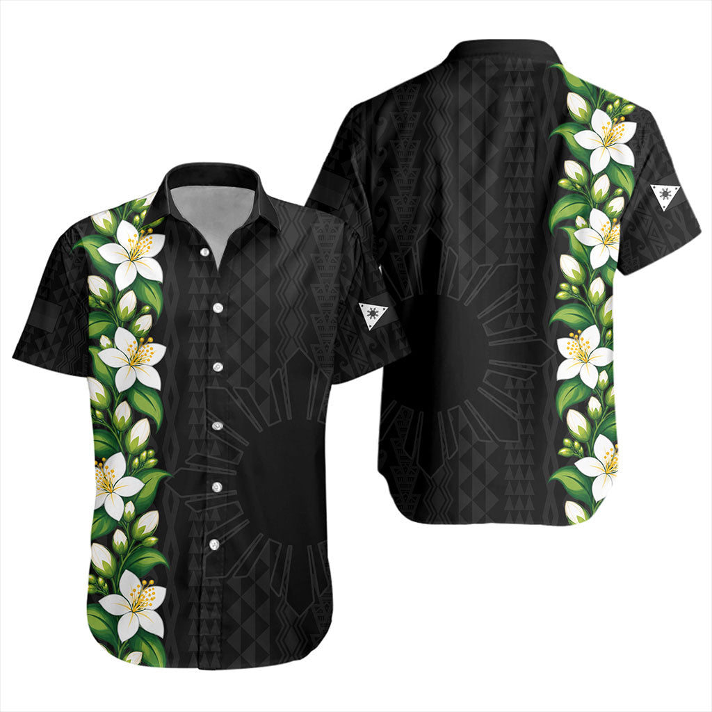 Philippines Filipinos Short Sleeve Shirt Sampaguita Flower Tribal Polynesian Sun Island Style
