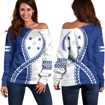 Gambier Islands Off Shoulder Sweatshirt Tribal Polynesian In My Heart
