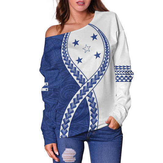 Gambier Islands Off Shoulder Sweatshirt Tribal Polynesian In My Heart