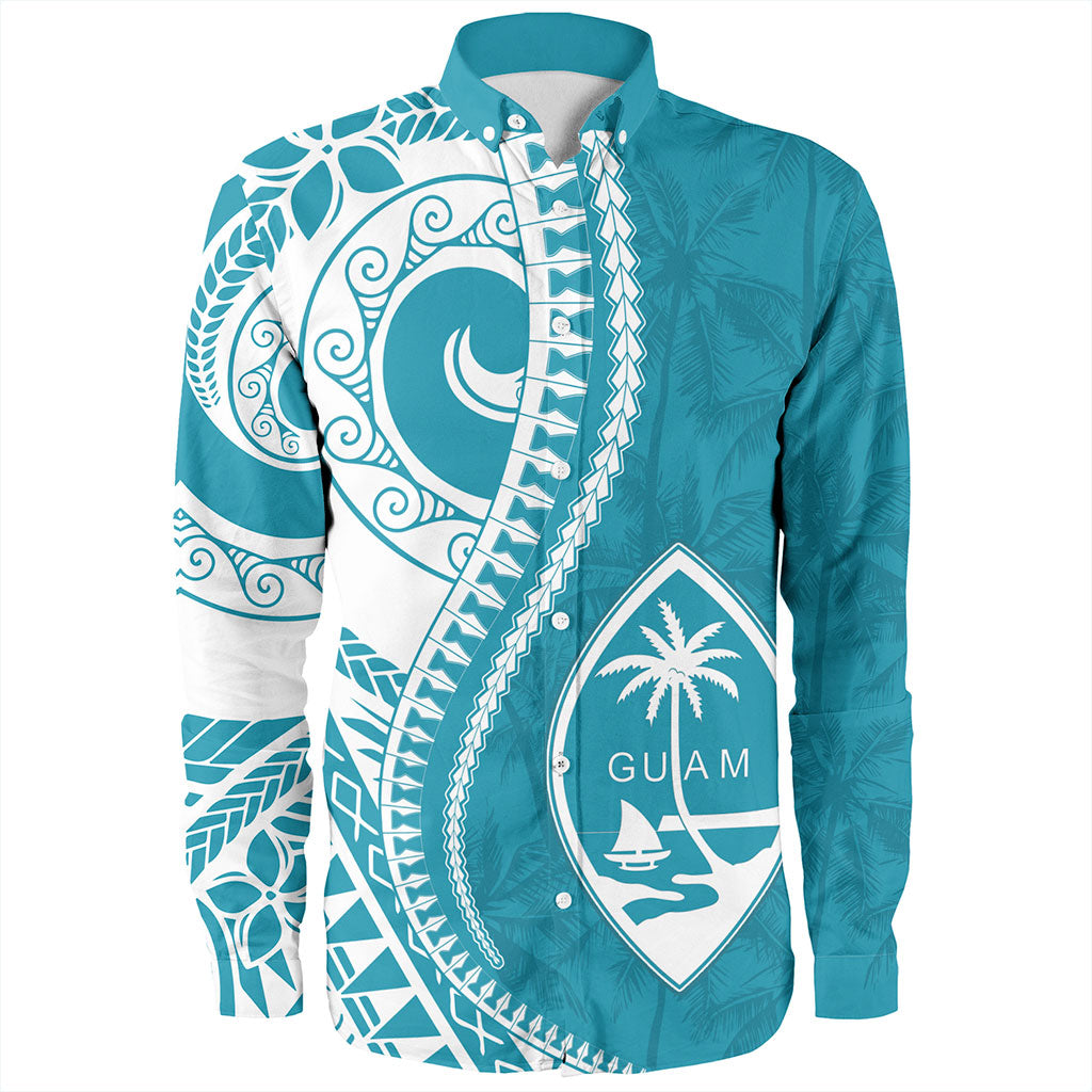 Guam Long Sleeve Shirt Seat Tribal Island Coconut Tree Design