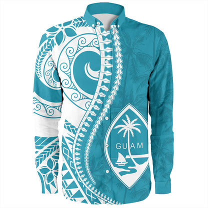 Guam Long Sleeve Shirt Seat Tribal Island Coconut Tree Design