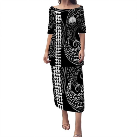 Marshall Islands Puletasi Kakau Style White