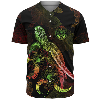 Marshall Islands Baseball Shirt Sea Turtle With Blooming Hibiscus Flowers Reggae