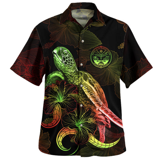Nauru Hawaiian Shirt Sea Turtle With Blooming Hibiscus Flowers Reggae