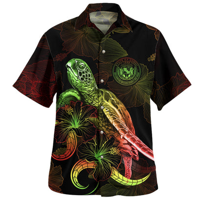 Hawaii Hawaiian Shirt Sea Turtle With Blooming Hibiscus Flowers Reggae