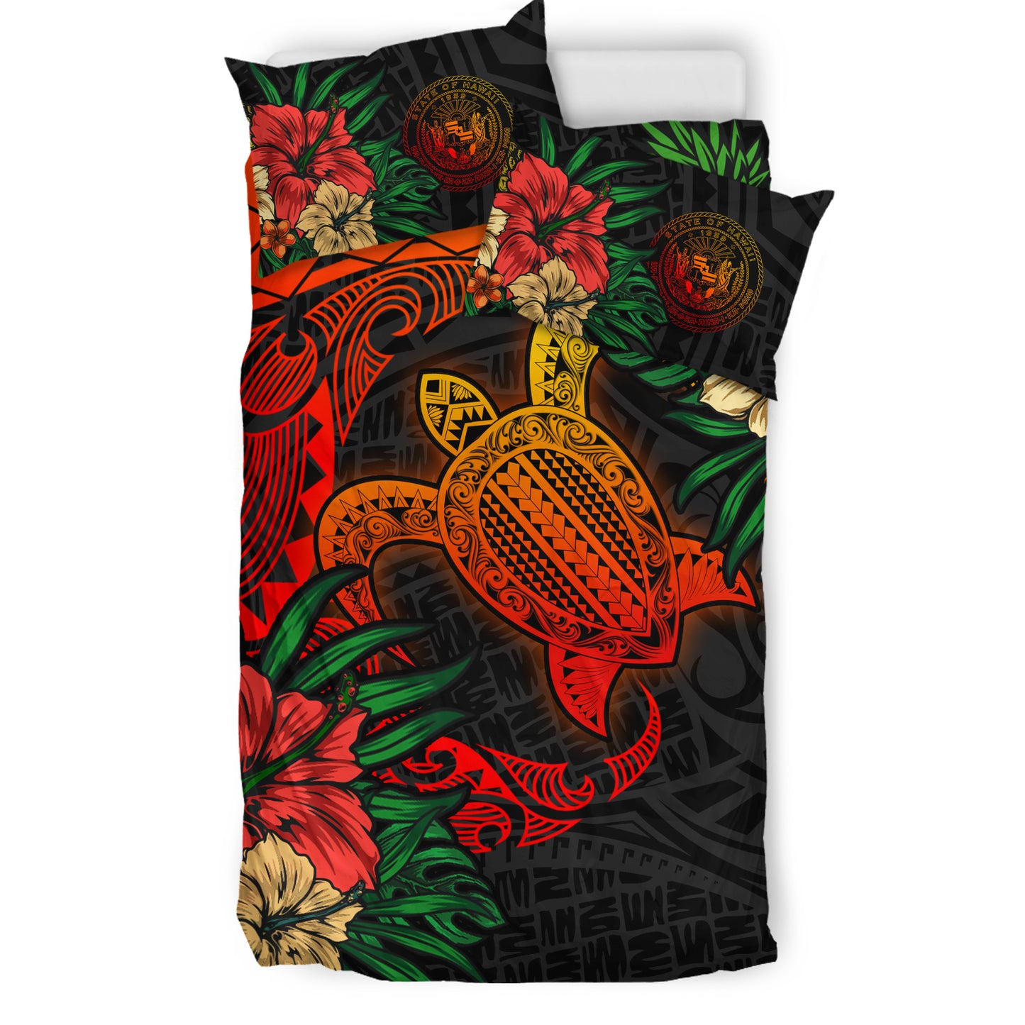 Hawaii Bedding Set - State of Hawaii Polynesian Turtle Tropical Bedding Set