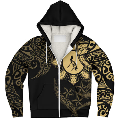 Philippines Sherpa Hoodie Tribal Sun In My Heart Gold