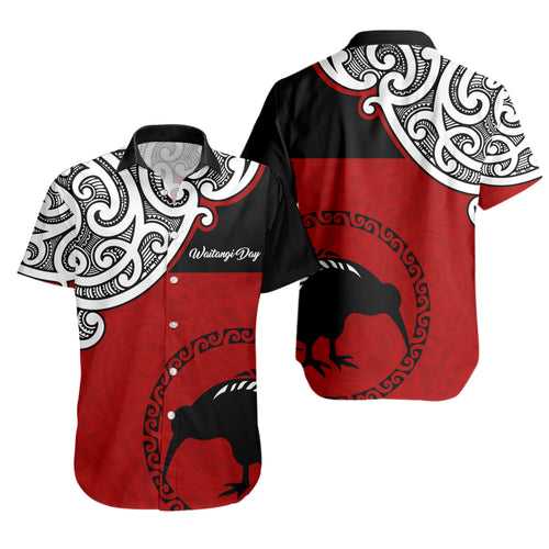 New Zealand Short Sleeve Shirt - Happy Waitangi Day Kiwi Bird and Maori Traditional