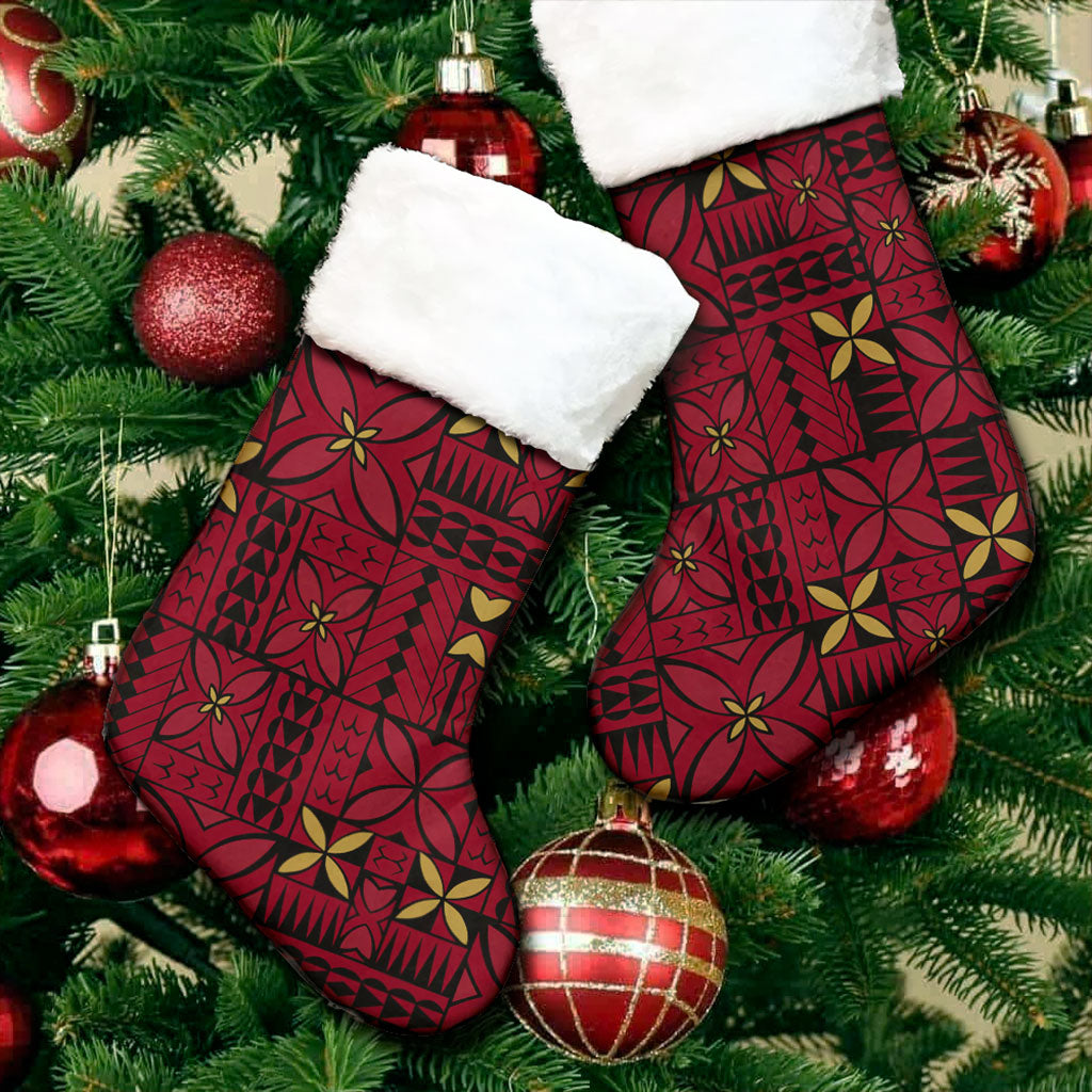 Samoa Christmas Stocking Siapo Design Tribal Pattern Red