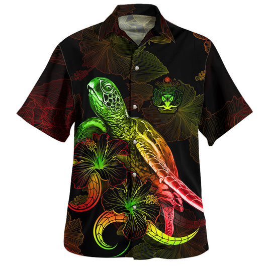 Vanuatu Hawaiian Shirt Sea Turtle With Blooming Hibiscus Flowers Reggae