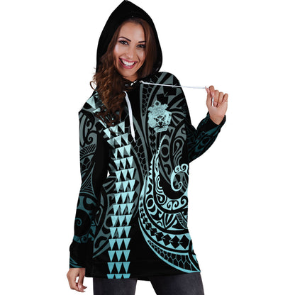 Solomon Islands Hoodie Dress Kakau Style Turquoise
