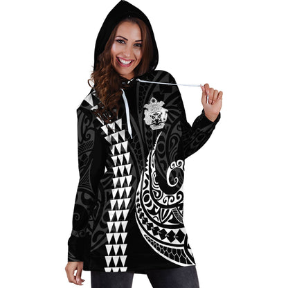 Solomon Islands Hoodie Dress Kakau Style White