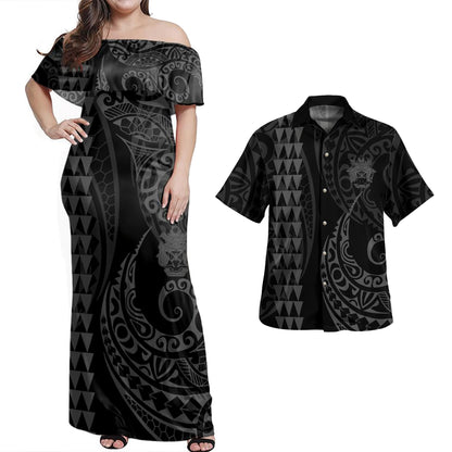 Solomon Islands Combo Dress And Shirt Kakau Style Grey