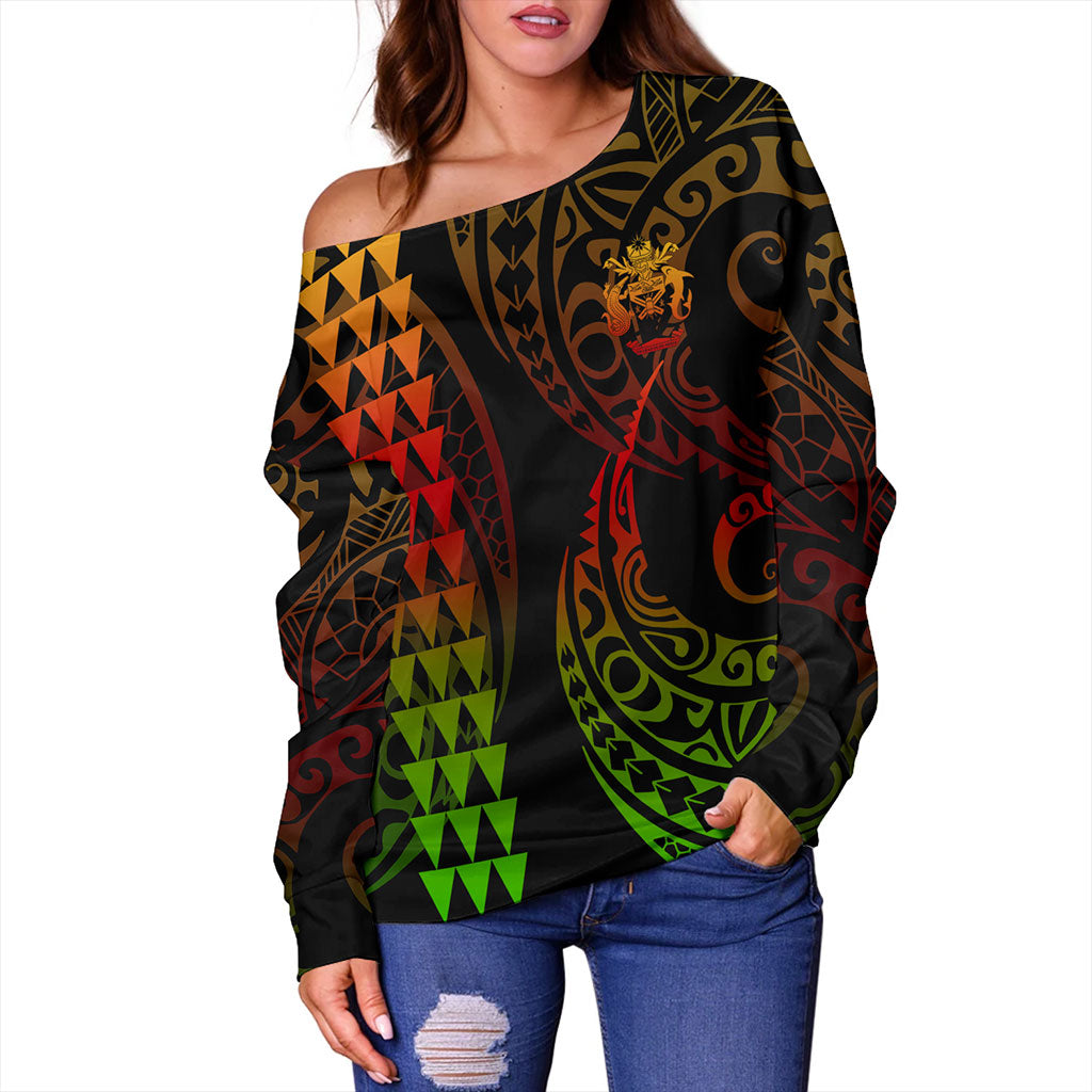 Solomon Islands Off Shoulder Sweatshirt Kakau Style